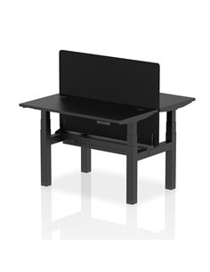 Dynamic Air 1200 x 600mm Height Adjustable 2 Person Bench Desk Black Top Cable Ports Screen HA02827