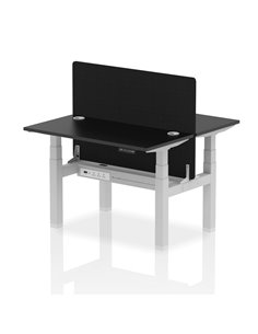 Dynamic Air 1200 x 600mm Height Adjustable 2 Person Bench Desk Black Top Cable Ports Screen HA02829