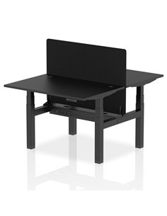 Dynamic Air 1200 x 800mm Height Adjustable 2 Person Bench Desk Black Top Cable Ports Screen HA02845