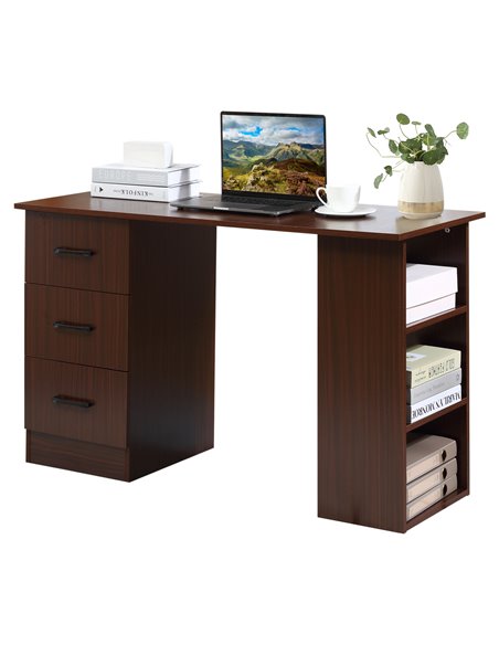 HOMCOM 120cm Computer Desk with Storage Shelves Drawers, Writing Table Study Workstation for Home Office, Walnut Brown - pic 7889 | FastDaddyshop