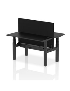 Dynamic Air 1400 x 600mm Height Adjustable 2 Person Bench Desk Black Top Cable Ports Screen HA02881