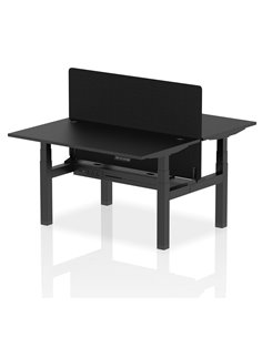 Dynamic Air 1400 x 800mm Height Adjustable 2 Person Bench Desk Black Top Cable Ports Screen HA02899