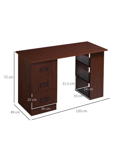 HOMCOM 120cm Computer Desk with Storage Shelves Drawers, Writing Table Study Workstation for Home Office, Walnut Brown