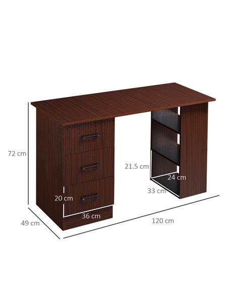 HOMCOM 120cm Computer Desk with Storage Shelves Drawers, Writing Table Study Workstation for Home Office, Walnut Brown - pic 7890 | FastDaddyshop