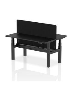 Dynamic Air 1600 x 600mm Height Adjustable 2 Person Bench Desk Black Top Cable Ports Screen HA02935