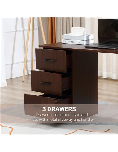 HOMCOM 120cm Computer Desk with Storage Shelves Drawers, Writing Table Study Workstation for Home Office, Walnut Brown
