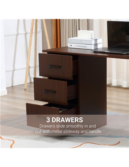 HOMCOM 120cm Computer Desk with Storage Shelves Drawers, Writing Table Study Workstation for Home Office, Walnut Brown - pic 7891 | FastDaddyshop