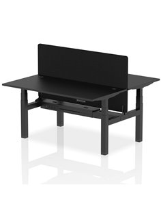 Dynamic Air 1600 x 800mm Height Adjustable 2 Person Bench Desk Black Top Cable Ports Screen HA02953