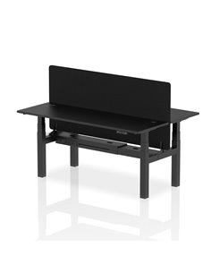 Dynamic Air 1800 x 600mm Height Adjustable 2 Person Bench Desk Black Top Cable Ports Screen HA02989