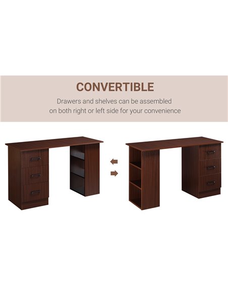 HOMCOM 120cm Computer Desk with Storage Shelves Drawers, Writing Table Study Workstation for Home Office, Walnut Brown - pic 7892 | FastDaddyshop