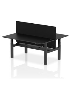 Dynamic Air 1800 x 800mm Height Adjustable 2 Person Bench Desk Black Top Cable Ports Screen HA03007