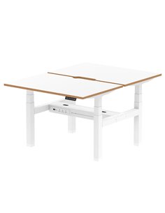 Dynamic Air Oslo 1200 x 800mm Height Adjustable B2B 2 Person Bench Desk White Top Natural Wood Edge HA03042