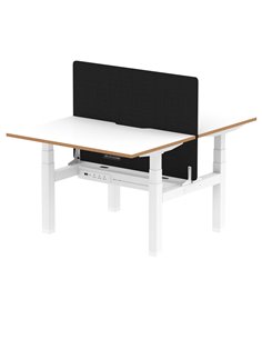 Dynamic Air Oslo 1200 x 800mm Height Adjustable B2B 2 Person Bench Desk White Top Natural Wood Edge Screen HA03045