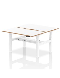 Dynamic Air Oslo 1400 x 800mm Height Adjustable B2B 2 Person Bench Desk White Top Natural Wood Edge HA03048