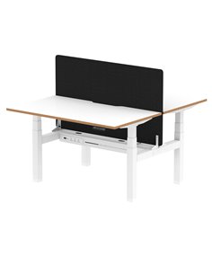 Dynamic Air Oslo 1400 x 800mm Height Adjustable B2B 2 Person Bench Desk White Top Natural Wood Edge Screen HA03051