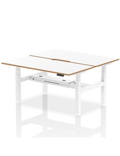 Dynamic Air Oslo 1600 x 800mm Height Adjustable B2B 2 Person Bench Desk White Top Natural Wood Edge HA03054