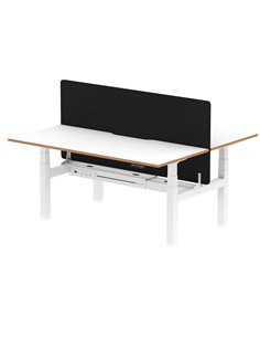 Dynamic Air Oslo 1600 x 800mm Height Adjustable B2B 2 Person Bench Desk White Top Natural Wood Edge Screen HA03057