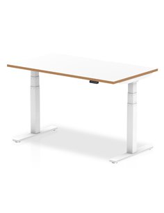 Dynamic Oslo 1400mm Height Adjustable Office Desk White Top Natural Wood Edge OSL0132
