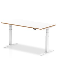 Dynamic Oslo 1600mm Height Adjustable Office Desk White Top Natural Wood Edge OSL0133