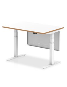 Dynamic Oslo 1200mm Height Adjustable Office Desk White Top Natural Wood Edge Modesty Panel OSL0134