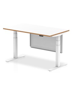 Dynamic Oslo 1400mm Height Adjustable Office Desk White Top Natural Wood Edge Modesty Panel OSL0135