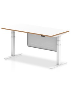 Dynamic Oslo 1600mm Height Adjustable Office Desk White Top Natural Wood Edge Modesty Panel OSL0136