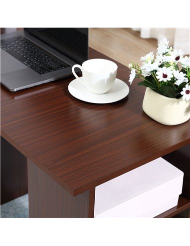 HOMCOM 120cm Computer Desk with Storage Shelves Drawers, Writing Table Study Workstation for Home Office, Walnut Brown