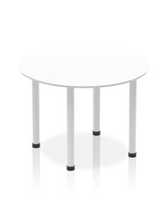 Dynamic Impulse 1000mm Round Table White Top Silver Post Leg I000199