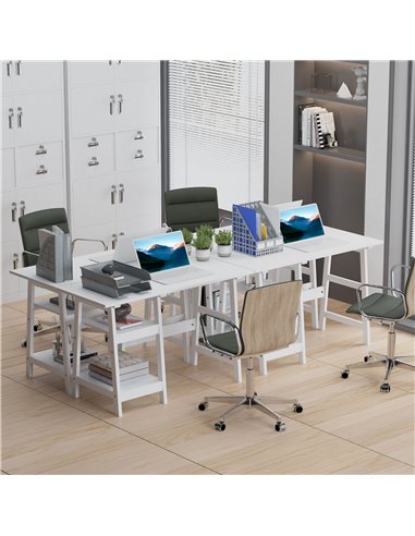 HOMCOM Compact Computer Desk with Storage Shelves Study Table with Bookshelf PC Table Workstation for Home Office Study White