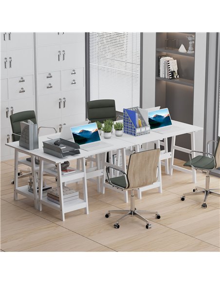 HOMCOM Compact Computer Desk with Storage Shelves Study Table with Bookshelf PC Table Workstation for Home Office Study White - pic 7897 | FastDaddyshop