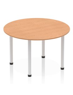 Dynamic Impulse 1200mm Round Table Oak Top Silver Post Leg I000788