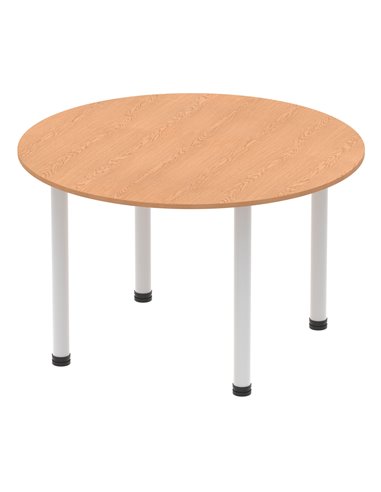 Dynamic Impulse 1200mm Round Table Oak Top Silver Post Leg I000788