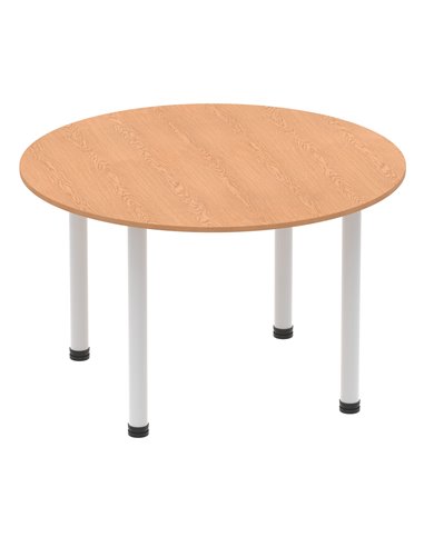 Dynamic Impulse 1200mm Round Table Oak Top Silver Post Leg I000788
