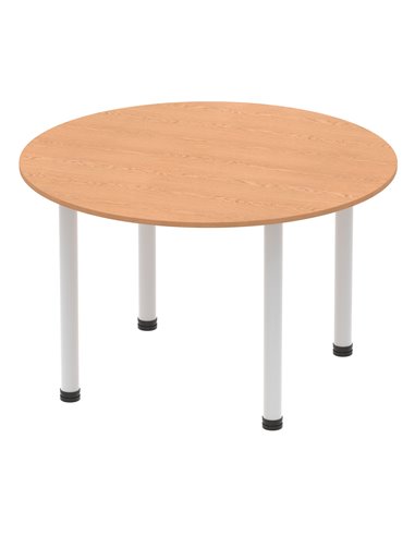 Dynamic Impulse 1200mm Round Table Oak Top Silver Post Leg I000788