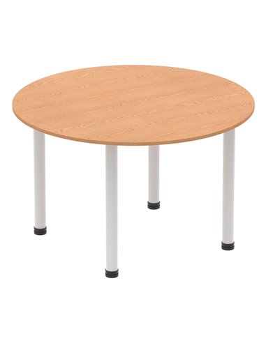 Dynamic Impulse 1200mm Round Table Oak Top Silver Post Leg I000788