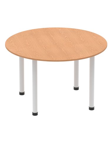 Dynamic Impulse 1200mm Round Table Oak Top Silver Post Leg I000788
