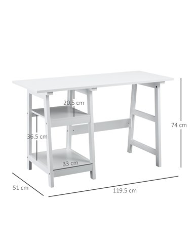 HOMCOM Compact Computer Desk with Storage Shelves Study Table with Bookshelf PC Table Workstation for Home Office Study White
