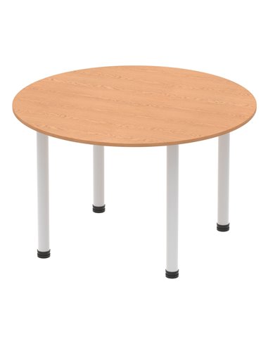 Dynamic Impulse 1200mm Round Table Oak Top Silver Post Leg I000788