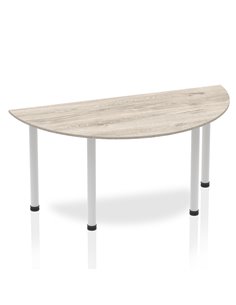 Dynamic Impulse 1600mm Semi-Circle Table Grey Oak Top Silver Post Leg I003250