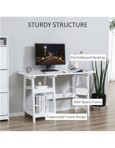 HOMCOM Compact Computer Desk with Storage Shelves Study Table with Bookshelf PC Table Workstation for Home Office Study White