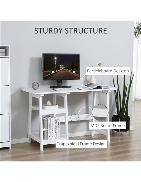 HOMCOM Compact Computer Desk with Storage Shelves Study Table with Bookshelf PC Table Workstation for Home Office Study White - pic 7899 | FastDaddyshop