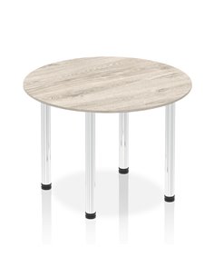 Dynamic Impulse 1000mm Round Table Grey Oak Top Chrome Post Leg I003758