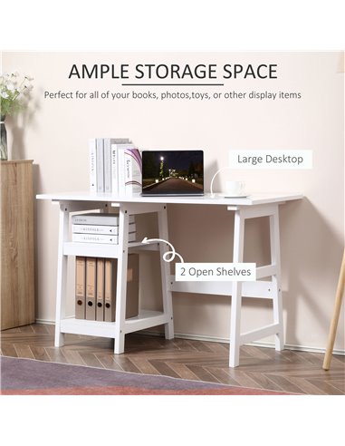 HOMCOM Compact Computer Desk with Storage Shelves Study Table with Bookshelf PC Table Workstation for Home Office Study White