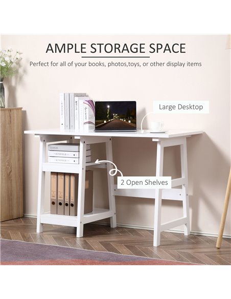 HOMCOM Compact Computer Desk with Storage Shelves Study Table with Bookshelf PC Table Workstation for Home Office Study White - pic 7900 | FastDaddyshop