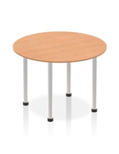 Dynamic Impulse 1000mm Round Table Oak Top Brushed Aluminium Post Leg I003761