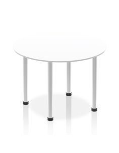 Dynamic Impulse 1000mm Round Table White Top Brushed Aluminium Post Leg I003762