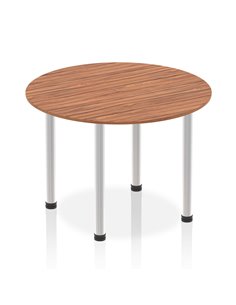 Dynamic Impulse 1000mm Round Table Walnut Top Brushed Aluminium Post Leg I003763