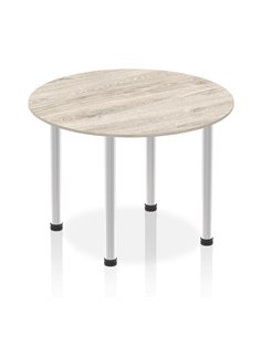 Dynamic Impulse 1000mm Round Table Grey Oak Top Brushed Aluminium Post Leg I003764