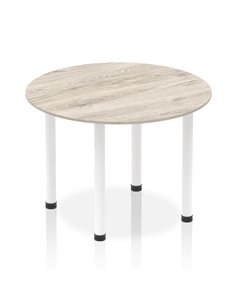 Dynamic Impulse 1000mm Round Table Grey Oak Top White Post Leg I003770