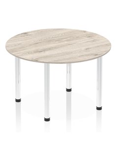 Dynamic Impulse 1200mm Round Table Grey Oak Top Chrome Post Leg I003776